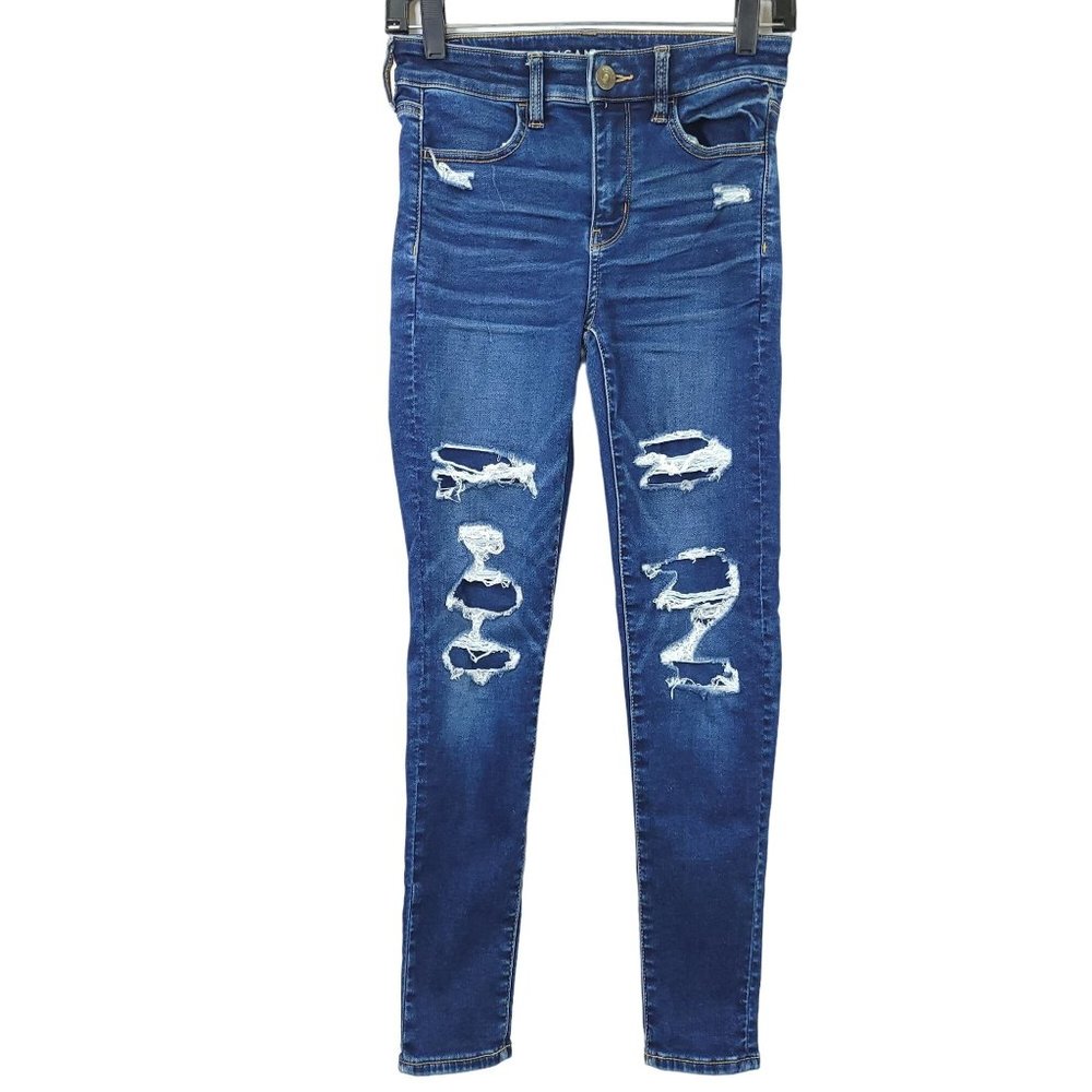 American Eagle Jeans Next Level Stretch Hi Rise Jegging Sz 2 Short Denim Ripped